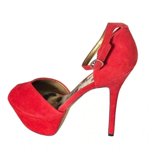 SAM EDELMAN | Marina Round Peep Toe Ankle Strap Red Platform Stilettos Size 9M - Picture 3 of 10